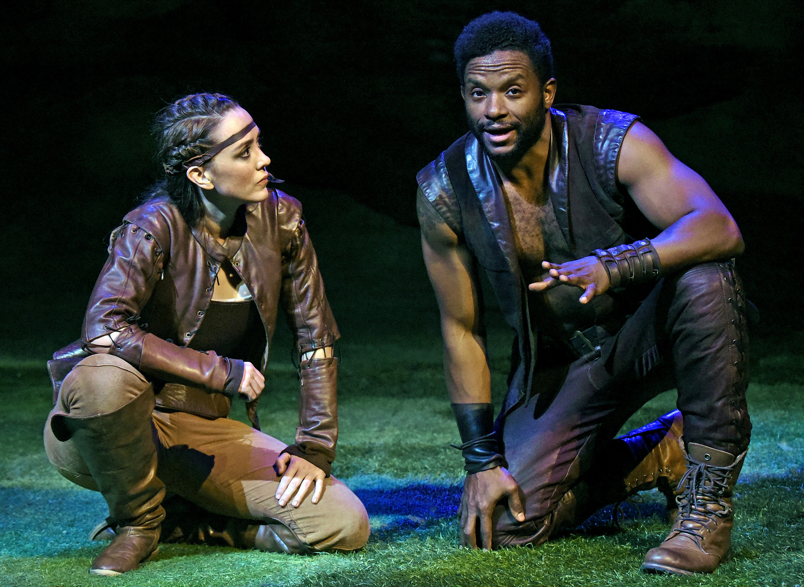 Vesturport and The Wallis’ The Heart of Robin Hood. Pictured (l-r): Christina Bennett Lind and Luke Forbes. Photo credit: Kevin Parry for The Wallis.